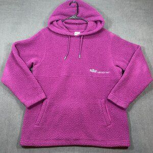 Nike Womens Therma-Fit Purple Sherpa Hoodie Pullover Sweatshirt M Faux Fur